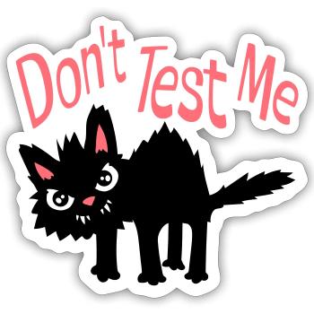 Ne me teste pas, chat coquin, citation drôle : logo - Sticker taille S (10 x 10 cm) - blanc mat - Devant