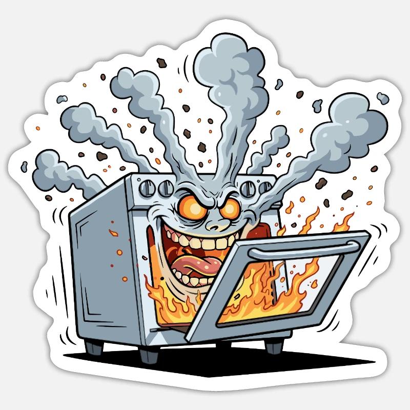 Fiery Kitchen Oven Monster - Sticker size S (10 x 10 cm) - white matte