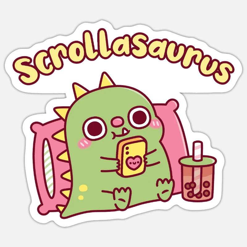 Niedlicher Scrollasaurus-Dinosaurier scrollt auf dem Handy Sticker Größe S (10 x 10 cm)