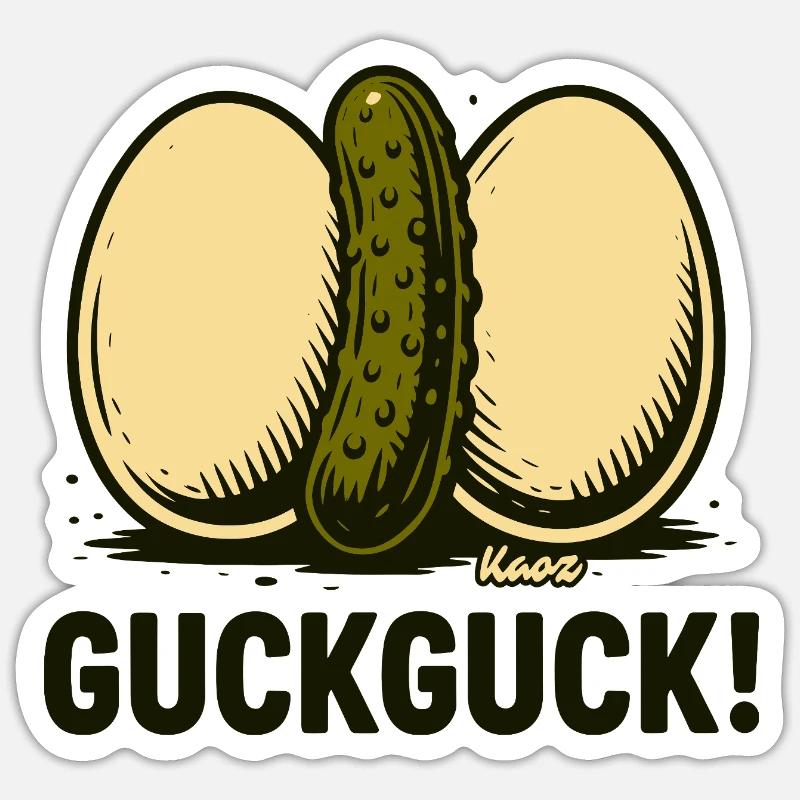 Zwei hartgekochte Eier mit einer Gurke Sticker Größe S (10 x 10 cm)