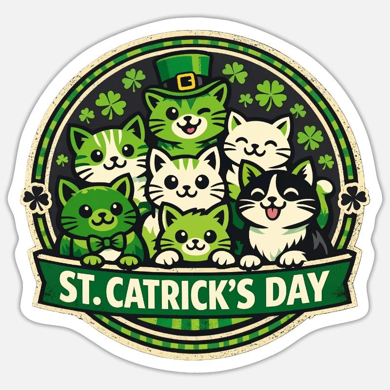 St. Catricks Day Süße Katzen Kätzchen Irisches Kleeblatt - Sticker Größe S (10 x 10 cm) - Mattweiß