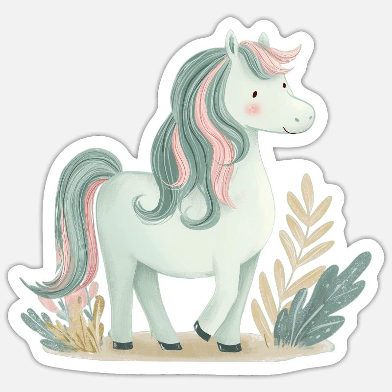 Cheval Poney Mignon - Sticker taille S (10 x 10 cm) - blanc mat