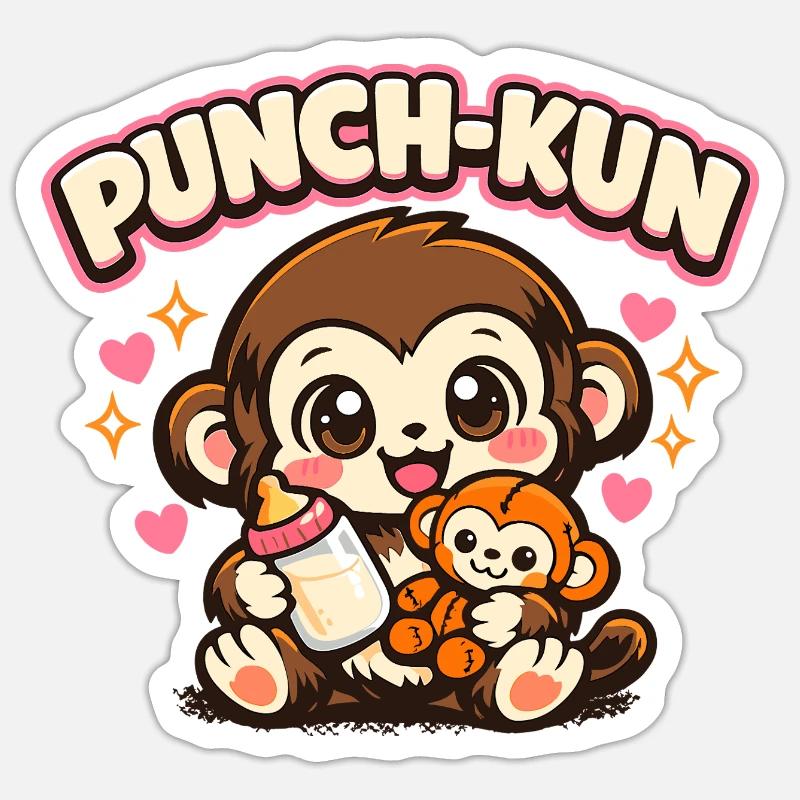 Affe Punch - Kawaii Sticker Größe S (10 x 10 cm)