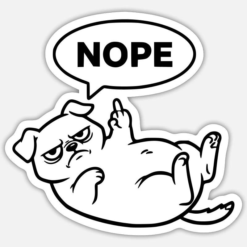 Mops Hund Mittelfinger Nein - Sticker Größe S (10 x 10 cm) - Mattweiß