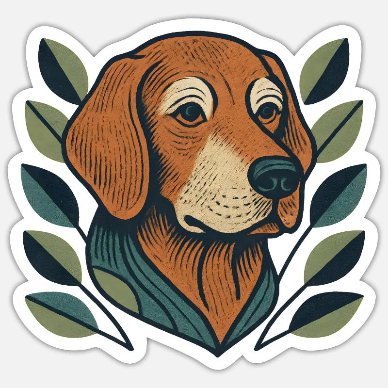 Beagle in leaf branch style - Sticker size S (10 x 10 cm) - white matte