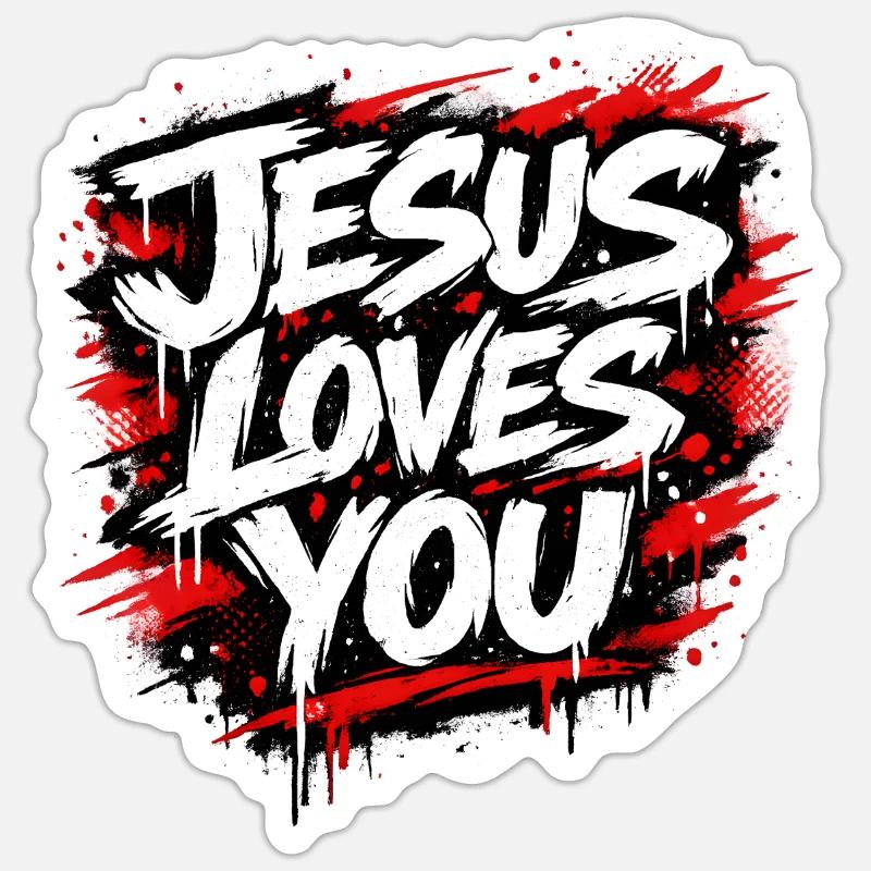 Jesus Loves You Graffiti Statement - Sticker size S (10 x 10 cm) - white matte