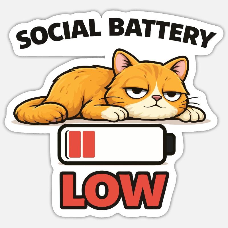 Low Battery Cat Graphic Tee Sticker size S (10 x 10 cm)