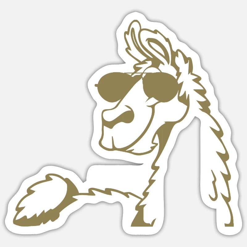 Cool Llama Alpaca Sunglasses Silhouette - Sticker size S (10 x 10 cm) - white matte