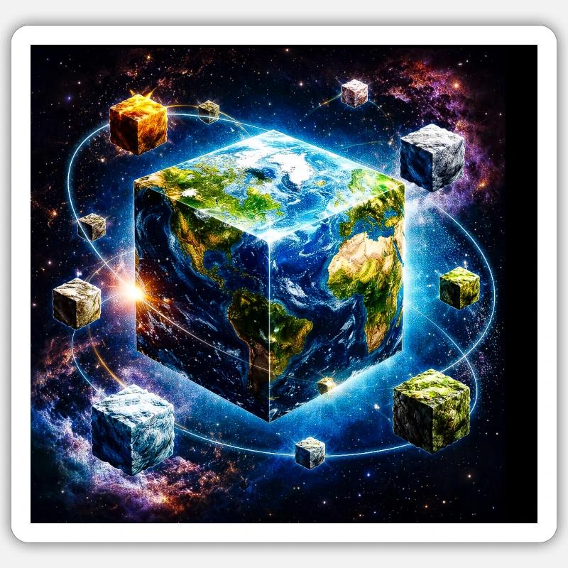 Cube terrestre dans l’espace - Sticker taille S (10 x 10 cm) - blanc mat