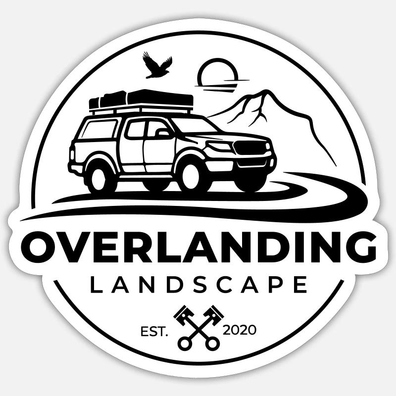 Paysage d’Overlanding Round Black - Sticker taille S (10 x 10 cm) - blanc mat