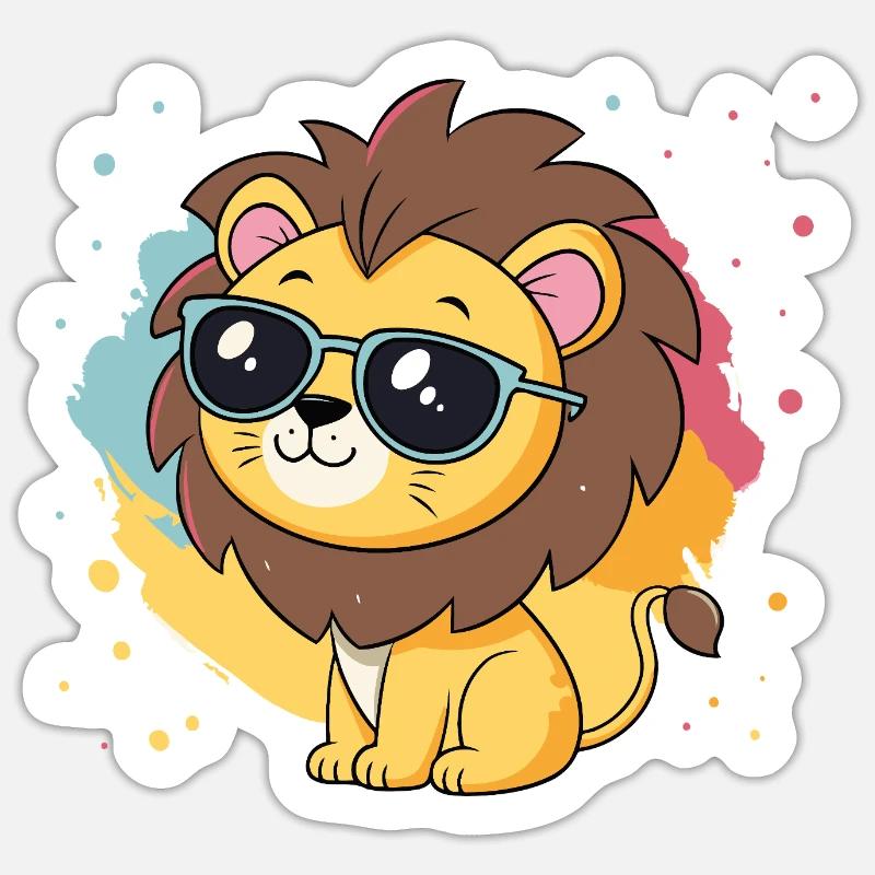 Bunter Löwe mit Brille - Sticker Größe S (10 x 10 cm) - Mattweiß