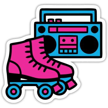 Rollschuhe Boombox 80er Retro - Sticker Größe S (10 x 10 cm) - Mattweiß - Vorne