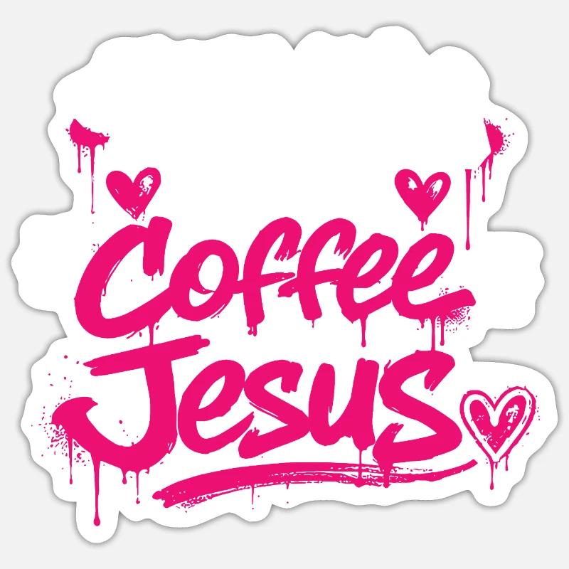 Kaffee & Jesus Graffiti Design - Sticker Größe S (10 x 10 cm) - Mattweiß