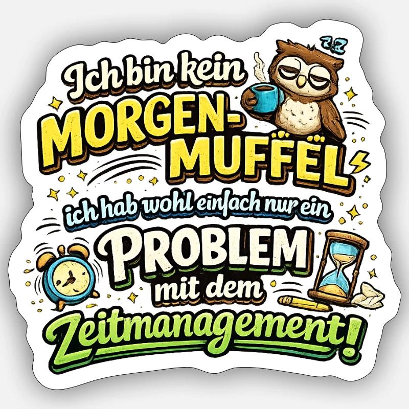 Morgenmuffel mit Zeitmanagement-Problem - Sticker Größe S (10 x 10 cm) - Mattweiß
