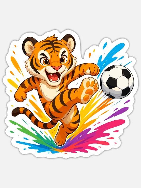 Tiger Kick Ball Farbexplosion - Sticker Größe S (10 x 10 cm) - Mattweiß
