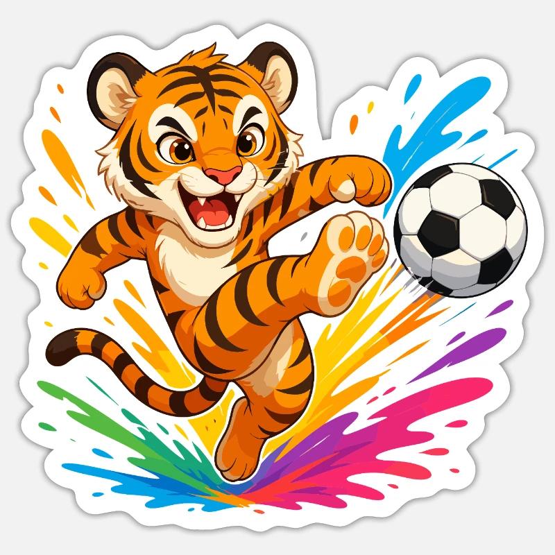 Tiger Kick Ball Farbexplosion - Sticker Größe S (10 x 10 cm) - Mattweiß
