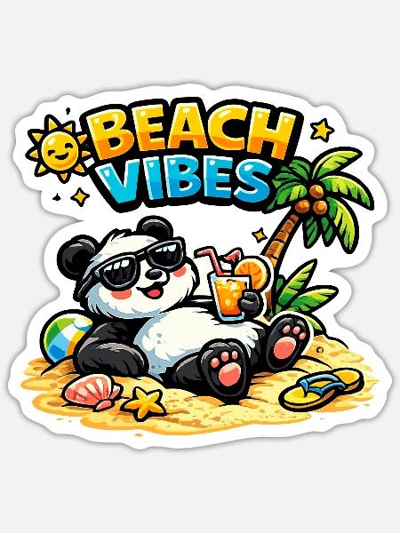 Beach Vibes Panda am Strand - Sticker Größe S (10 x 10 cm) - Mattweiß
