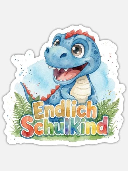 Süßer Baby Dino Endlich Schulkind 2026 T-Rex - Sticker Größe S (10 x 10 cm) - Mattweiß