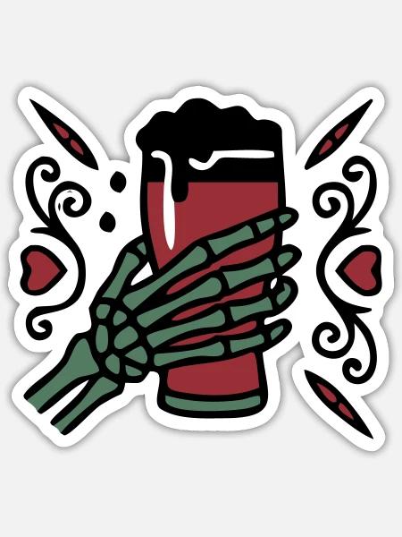 Skelett Hand Bier Logo - Sticker Größe S (10 x 10 cm) - Mattweiß