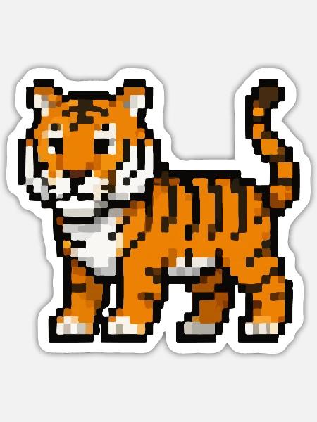 Pixel-Tiger Junges Retro Pixelkunst - Sticker Größe S (10 x 10 cm) - Mattweiß