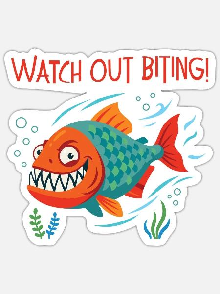 Piranha: Lächeln und Warnen... - Sticker Größe S (10 x 10 cm) - Mattweiß