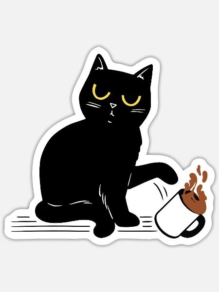 Funny Kaffee Katze, Küchen Katze, Sprüche Katzen - Sticker Größe S (10 x 10 cm) - Mattweiß