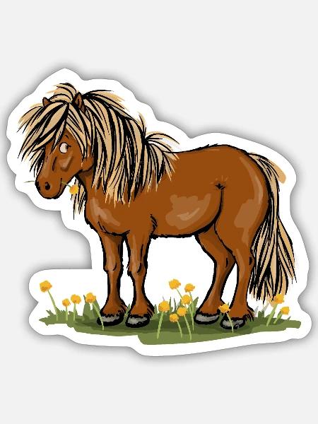 Pony mit Löwenzahn - Sticker Größe S (10 x 10 cm) - Mattweiß