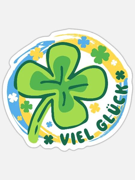 Viel Glück – Kleeblatt - bunter Glücksbringer - Sticker Größe S (10 x 10 cm) - Mattweiß