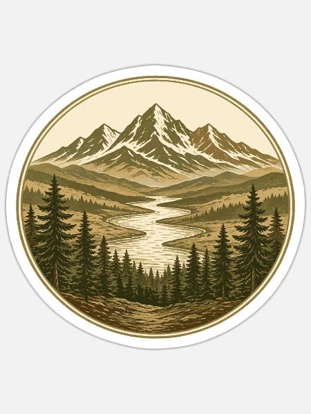 Rundbild Bergfluss Waldlandschaft - Sticker Größe S (10 x 10 cm) - Mattweiß