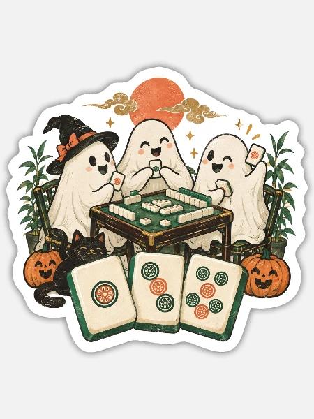 Geister-Mahjong-Nacht - Sticker Größe S (10 x 10 cm) - Mattweiß