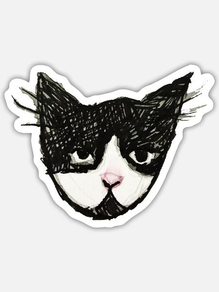 Monochrome Kätzchen-Gesichtszeichnung - Sticker Größe S (10 x 10 cm) - Mattweiß