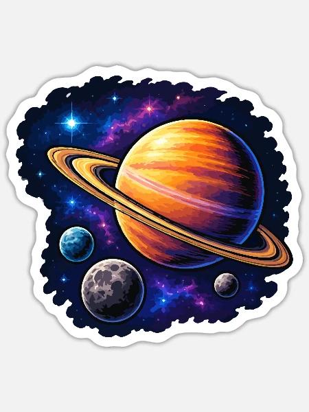 Weltraum im Saturnring - Sticker Größe S (10 x 10 cm) - Mattweiß