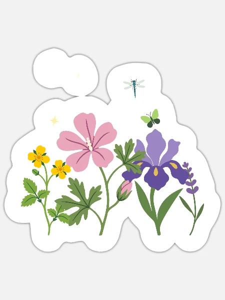Blumen botanisch Blumenmotiv Illustration Garten - Sticker Größe S (10 x 10 cm) - Mattweiß