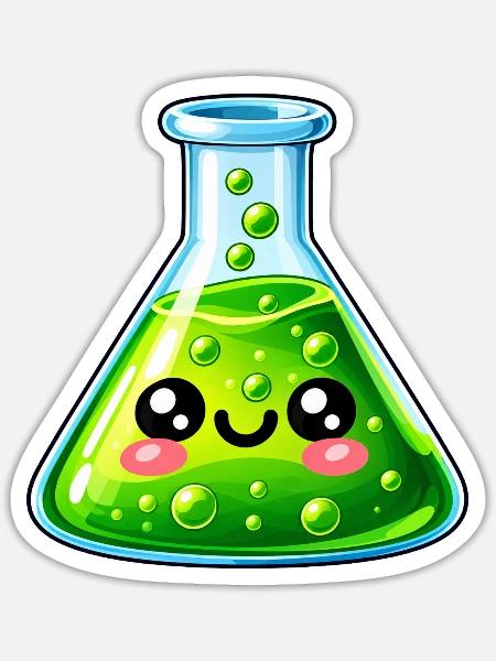Grüner Blubber im Erlenmeyer - Sticker Größe S (10 x 10 cm) - Mattweiß
