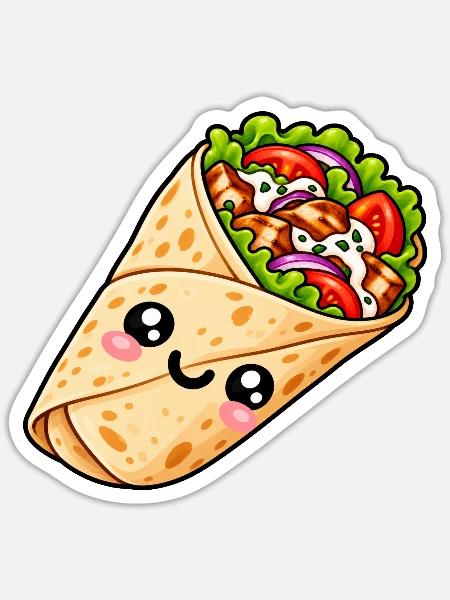 Kawaii Burrito Wrap Cartoon - Sticker Größe S (10 x 10 cm) - Mattweiß
