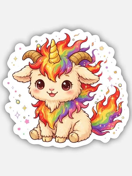 Unicorn Fire Goat Shirt Einhorn Feuer Ziege - Sticker Größe S (10 x 10 cm) - Mattweiß