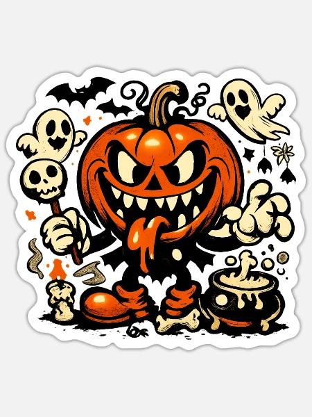 Gruseliger Kürbis Geist Fledermaus Kostüm - Sticker Größe S (10 x 10 cm) - Mattweiß