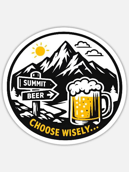 Bier am Berggipfel - Sticker Größe S (10 x 10 cm) - Mattweiß