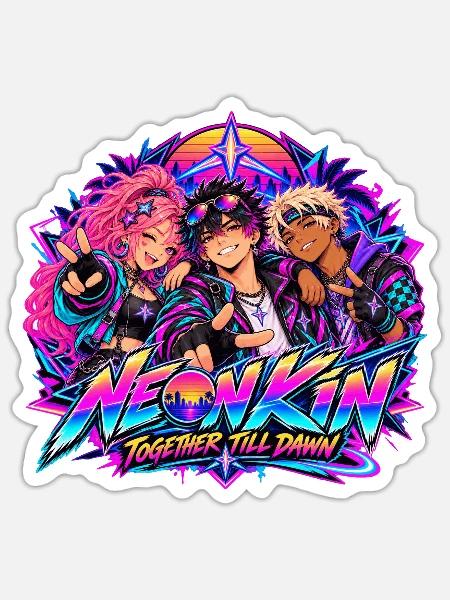 Familie, Freundschaft und Gemeinschaft × Synthwave-Jahre... - Sticker Größe S (10 x 10 cm) - Mattweiß