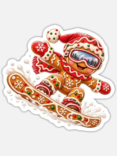 Lebkuchen-Snowboarder zu Weihnachten - Sticker Größe S (10 x 10 cm) - Mattweiß