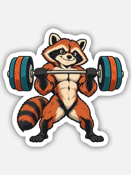 Red Panda Gewichtheber - Sticker Größe S (10 x 10 cm) - Mattweiß
