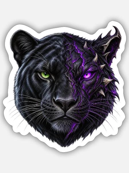 Schwarzer Panther Halbdämon – Lila Energie - Sticker Größe S (10 x 10 cm) - Mattweiß