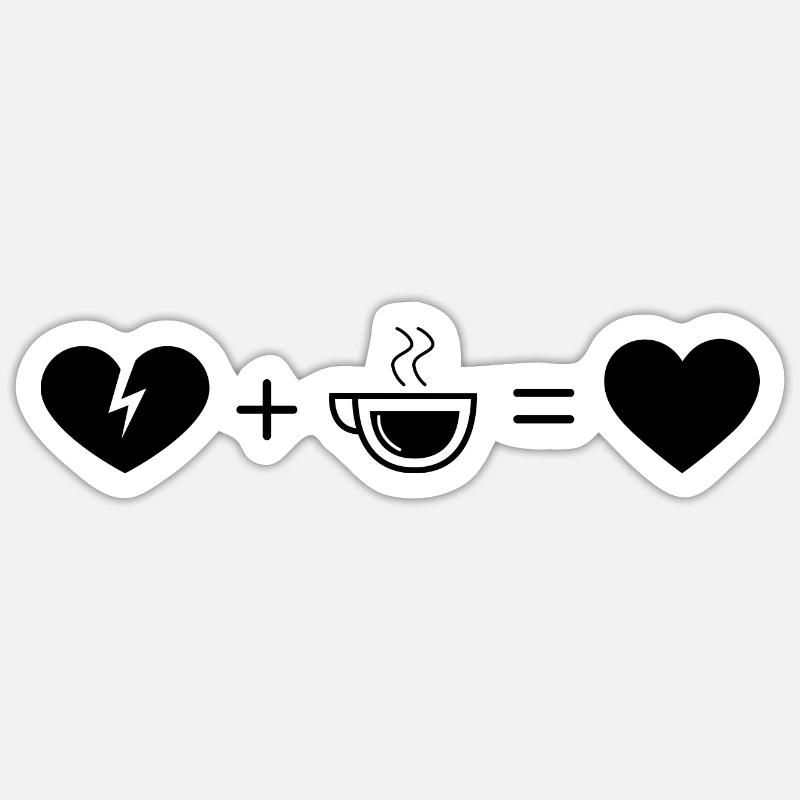 Cœur brisé et café - - Sticker taille S (10 x 10 cm) - blanc mat