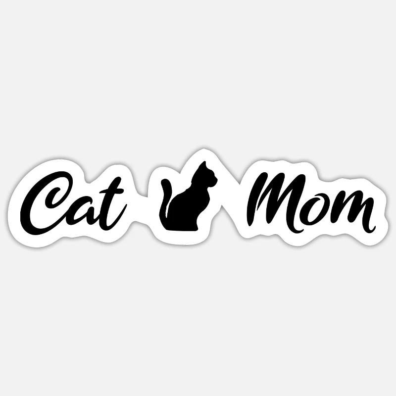 Maman chat noir - Sticker taille S (10 x 10 cm) - blanc mat