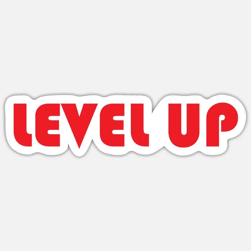 LEVEL UP-Roter Text Sticker Größe S (10 x 10 cm)