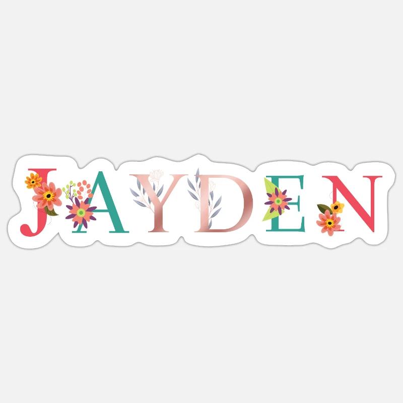 JAYDEN Namenskunst mit gestickten Blumen - Sticker Größe S (10 x 10 cm) - Mattweiß