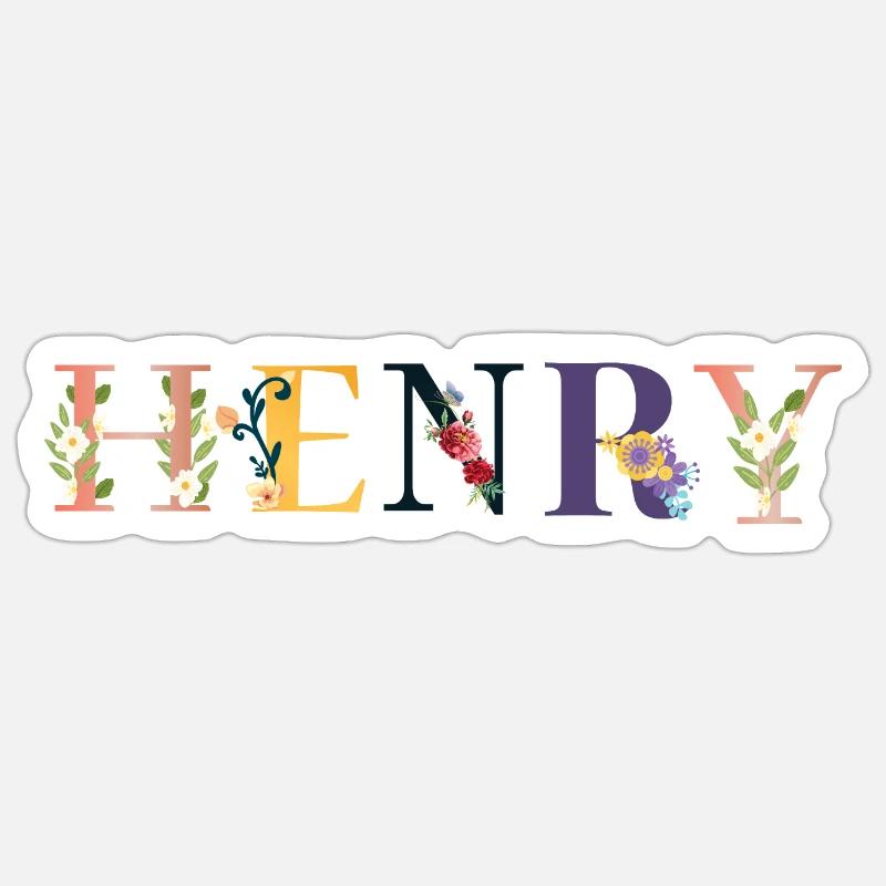 HENRY Name mit Blumen geschmückt - Sticker Größe S (10 x 10 cm) - Mattweiß