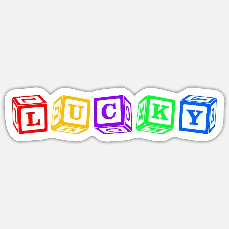 Lucky – Conception colorée de lettres en cube 3D Sticker taille S (10 x 10 cm)