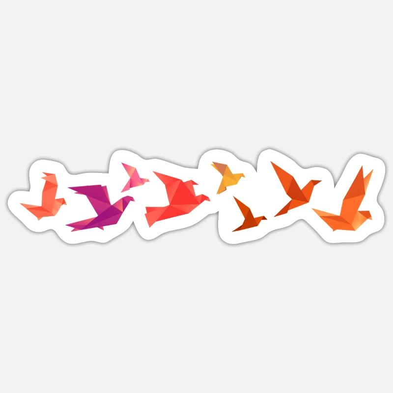 Origami Bird Migration (red) - Sticker size S (10 x 10 cm) - white matte