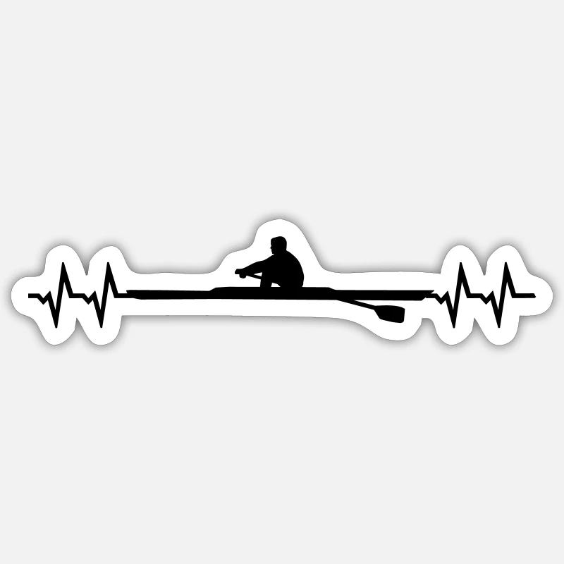 Rowing Heartbeat, single scull - Sticker size S (10 x 10 cm) - white matte